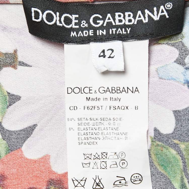 Pre Owned Dolce & Gabbana Black/Multicolor Floral Printed Stretch Silk Midi Dress M