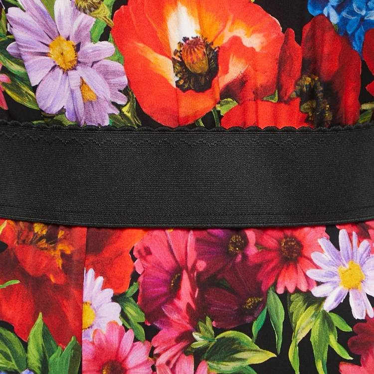 Pre Owned Dolce & Gabbana Black/Multicolor Floral Printed Stretch Silk Midi Dress M