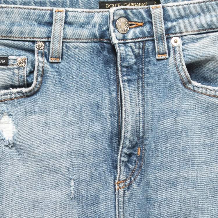 Pre Owned Dolce & Gabbana Blue Distressed Denim Audrey Skinny Jeans S Waist 25"