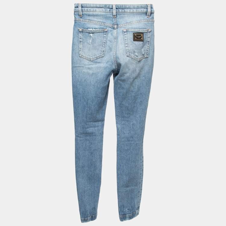 Pre Owned Dolce & Gabbana Blue Distressed Denim Audrey Skinny Jeans S Waist 25"