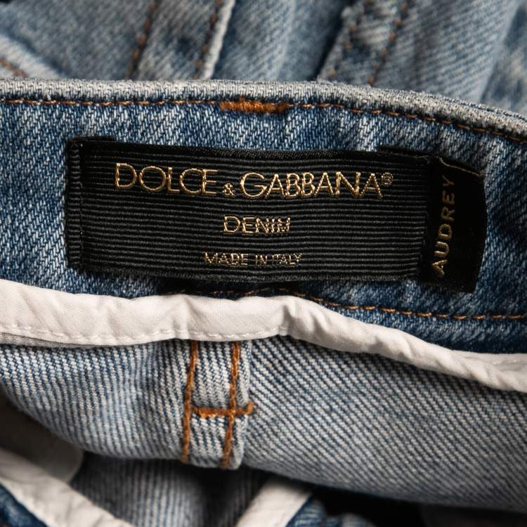 Pre Owned Dolce & Gabbana Blue Distressed Denim Audrey Skinny Jeans S Waist 25"
