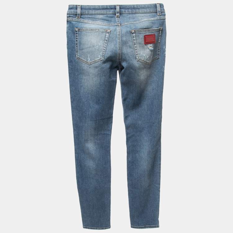Pre Owned Dolce & Gabbana Blue Distressed Denim Pretty Skinny Jeans XS Waist 26"