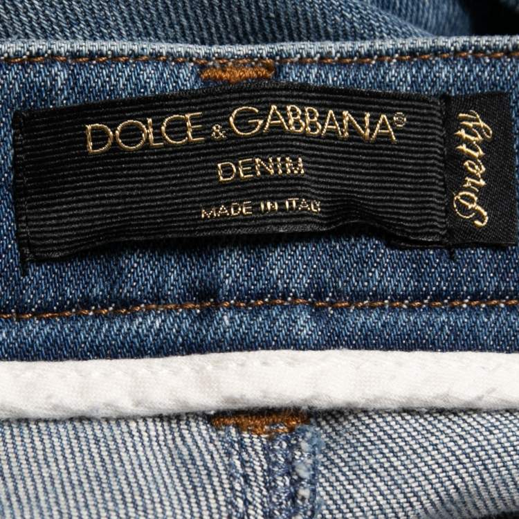 Pre Owned Dolce & Gabbana Blue Distressed Denim Pretty Skinny Jeans XS Waist 26"