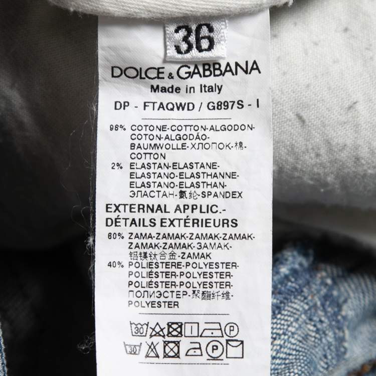 Pre Owned Dolce & Gabbana Blue Distressed Denim Pretty Skinny Jeans XS Waist 26"