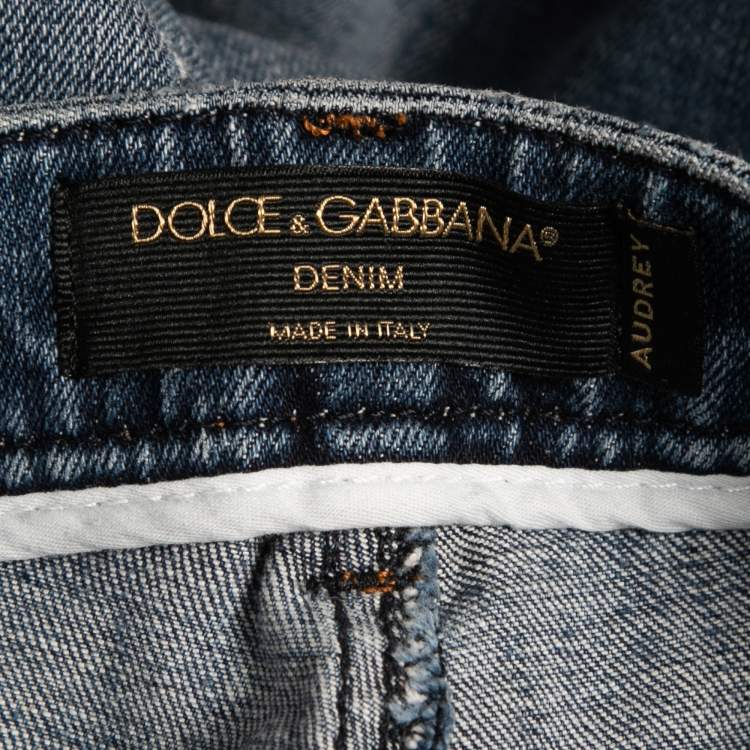 Pre Owned Dolce & Gabbana Blue Distressed Denim Audrey Skinny Jeans XS Waist 24"