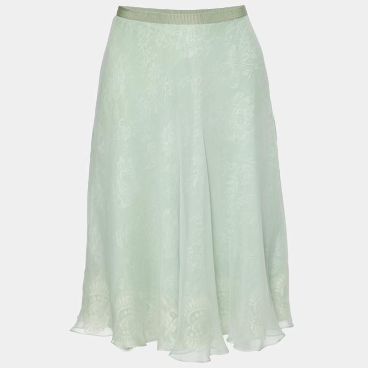 Pre Owned Dolce & Gabbana Light Green Lace & Silk Overlay Mini Skirt S