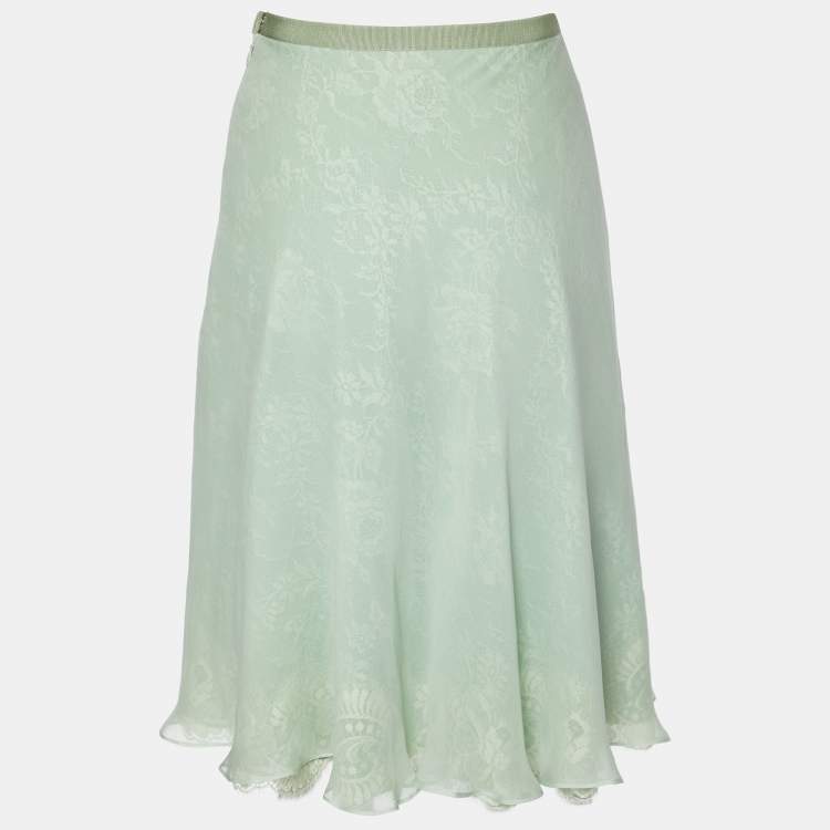 Pre Owned Dolce & Gabbana Light Green Lace & Silk Overlay Mini Skirt S