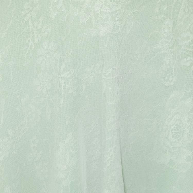 Pre Owned Dolce & Gabbana Light Green Lace & Silk Overlay Mini Skirt S