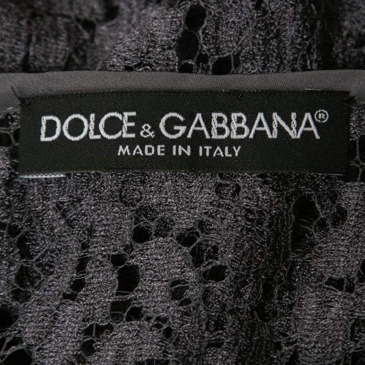 Pre Owned Dolce & Gabbana Grey Lace V-Neck Top S