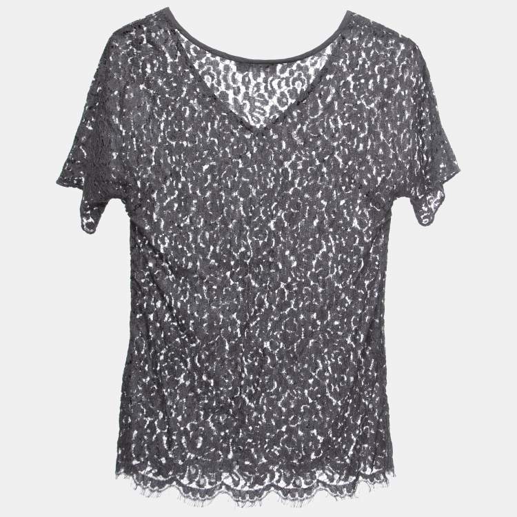Pre Owned Dolce & Gabbana Grey Lace V-Neck Top S