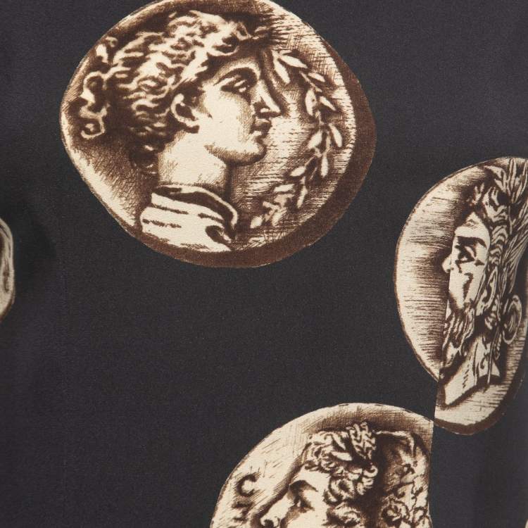 Pre Owned Dolce & Gabbana Black Coin Printed Crepe Top XS