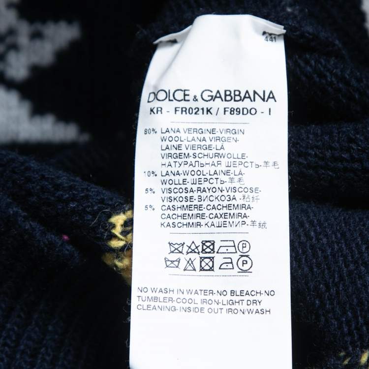 Pre Owned Dolce & Gabbana Navy Blue Spaceship Patterned Wool Sweater S