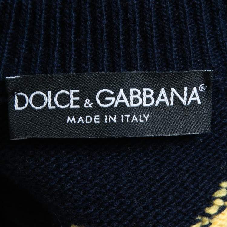 Pre Owned Dolce & Gabbana Navy Blue Spaceship Patterned Wool Sweater S
