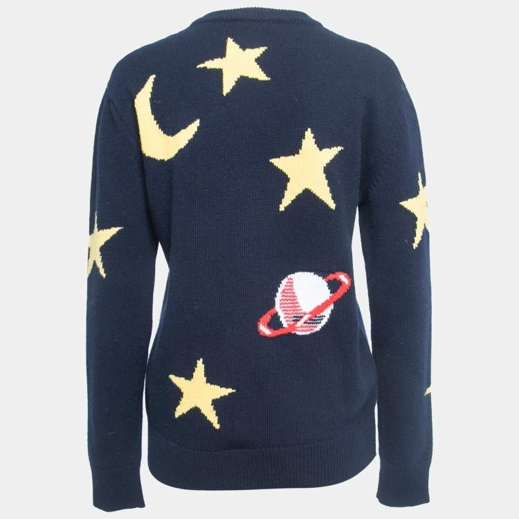 Pre Owned Dolce & Gabbana Navy Blue Spaceship Patterned Wool Sweater S