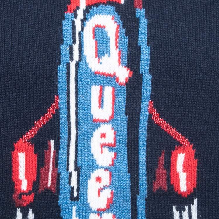 Pre Owned Dolce & Gabbana Navy Blue Spaceship Patterned Wool Sweater S