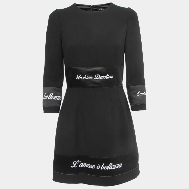 Pre Owned Dolce & Gabbana Black Wool Fashion Devotion Embroidered Midi Dress S