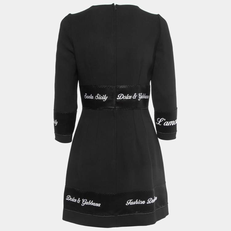 Pre Owned Dolce & Gabbana Black Wool Fashion Devotion Embroidered Midi Dress S