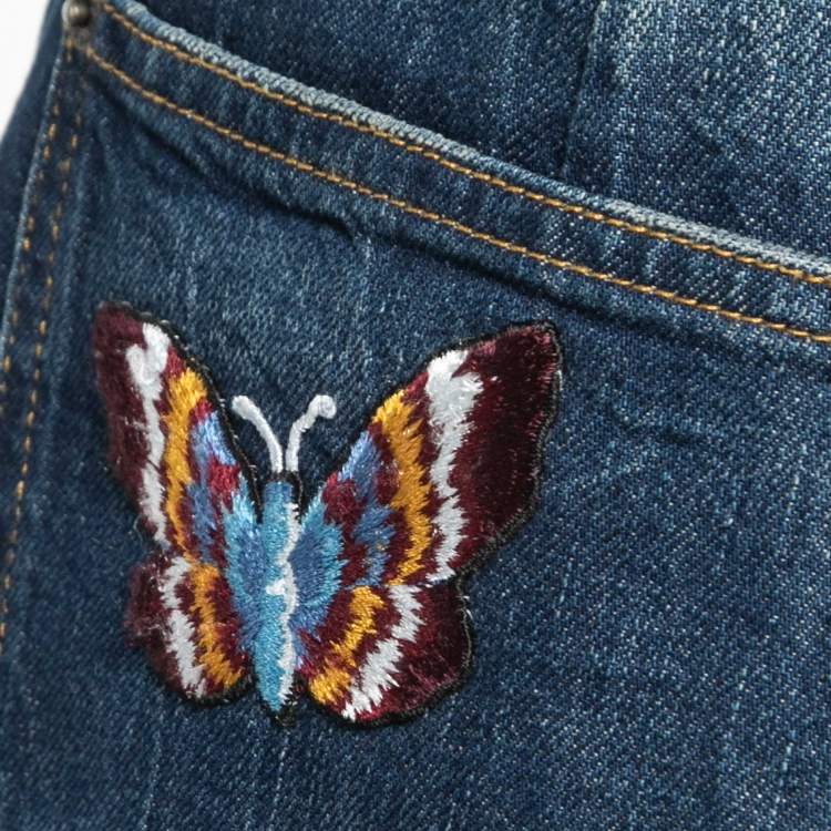 Pre Owned Dolce & Gabbana Navy Blue Denim Applique Detail Mini Skirt S
