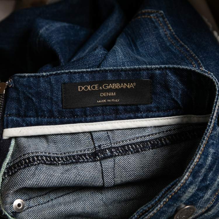 Pre Owned Dolce & Gabbana Navy Blue Denim Applique Detail Mini Skirt S