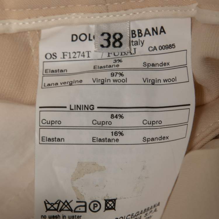 Pre Owned Dolce & Gabbana Cream Wool Slim Fit Trousers S