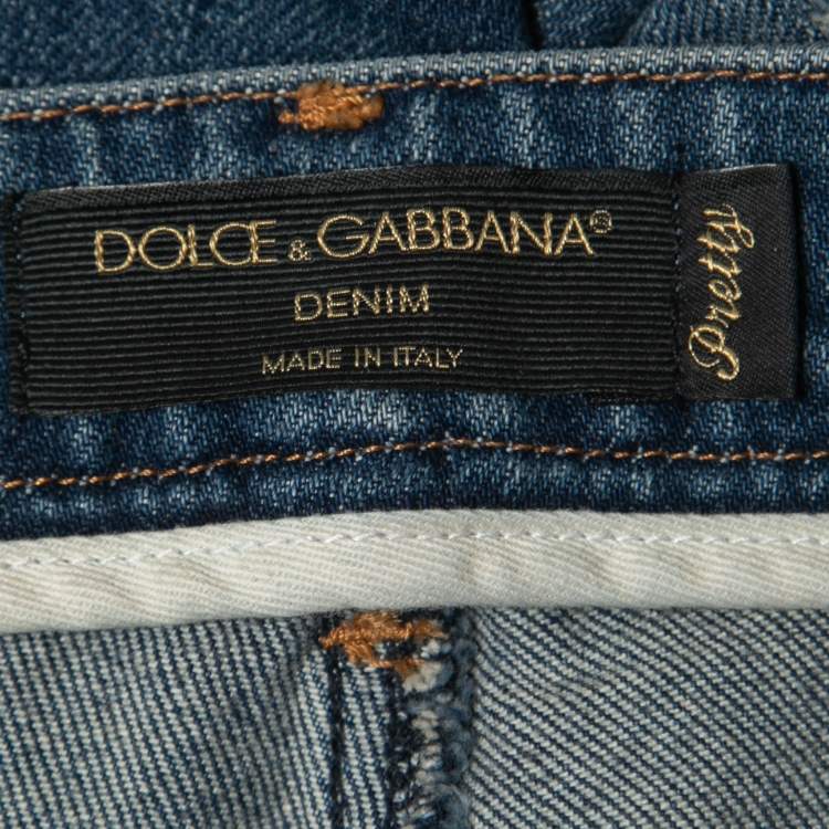Pre Owned Dolce & Gabbana Blue Denim Cards Embellished Pretty Fit Jeans M