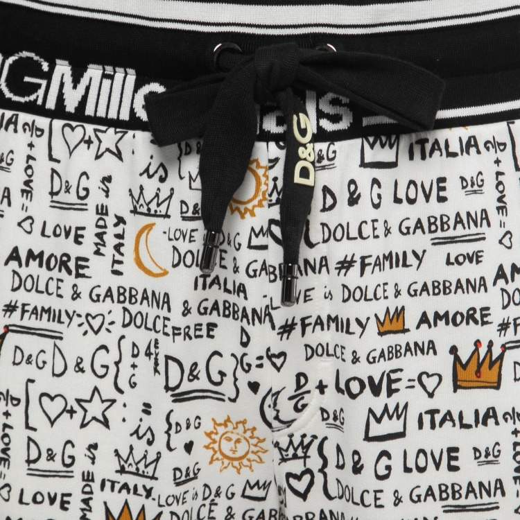 Pre Owned Dolce & Gabbana White Printed Cotton Knit Joggers 3XL