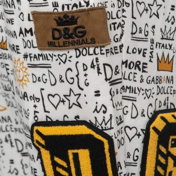 Pre Owned Dolce & Gabbana White Printed Cotton Knit Joggers 3XL