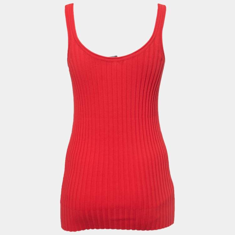 Pre Owned Dolce & Gabbana Red Cotton Rib Knit Tank Top M
