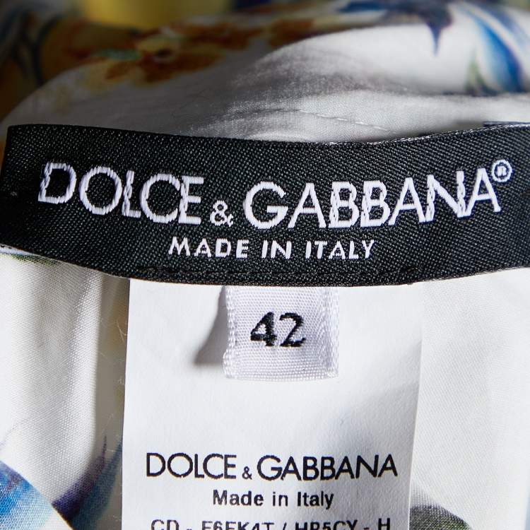 Pre Owned Dolce & Gabbana White Majolica Roses Printed Cotton Midi Dress M