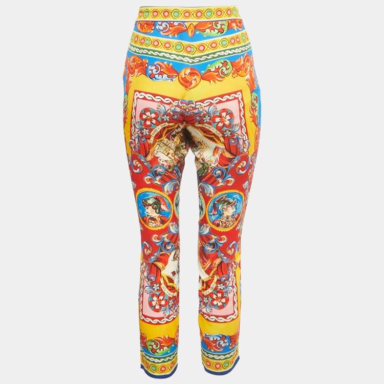Pre Owned Dolce & Gabbana Multicolor Printed Silk Trousers M