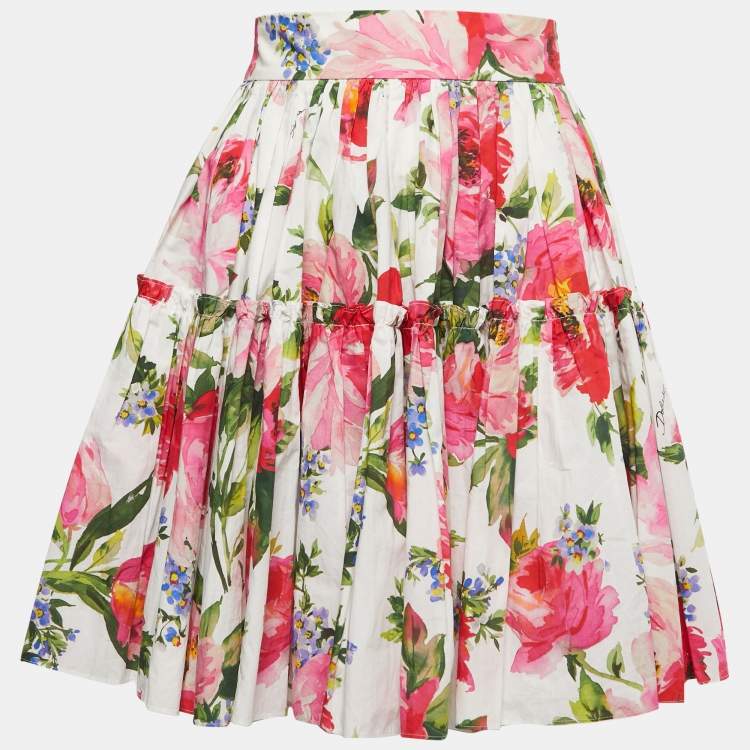 Dolce & Gabbana White Floral Printed Cotton Mini Skirt S
