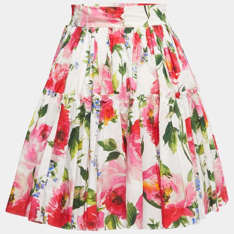 Pre Owned Dolce & Gabbana White Floral Printed Cotton Mini Skirt S