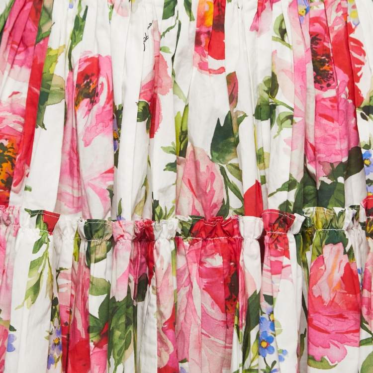 Pre Owned Dolce & Gabbana White Floral Printed Cotton Mini Skirt S