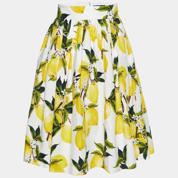 Pre Owned Dolce & Gabbana White Lemon Printed Cotton Skirt M