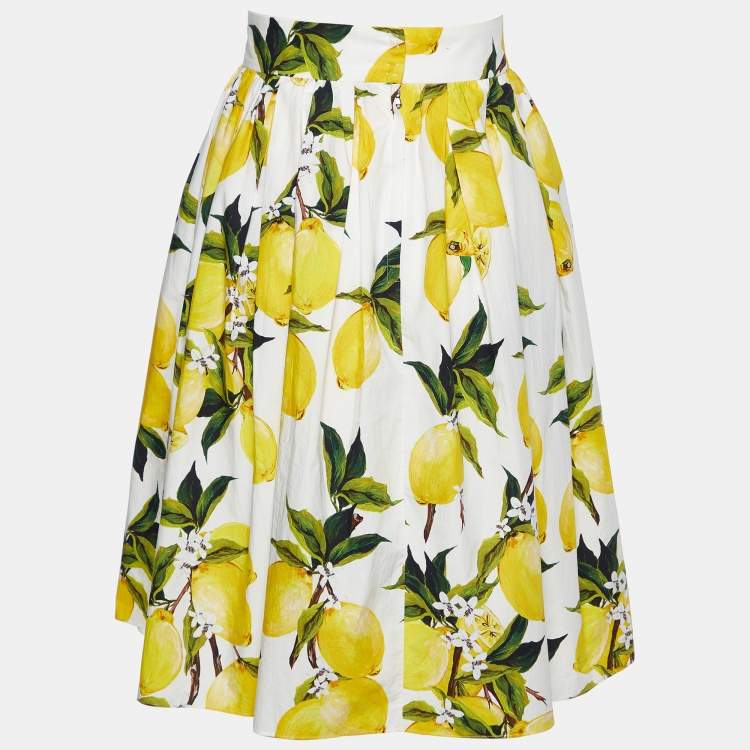 Pre Owned Dolce & Gabbana White Lemon Printed Cotton Skirt M