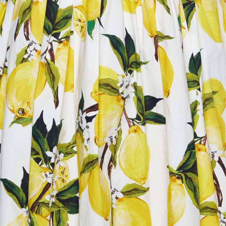 Pre Owned Dolce & Gabbana White Lemon Printed Cotton Skirt M
