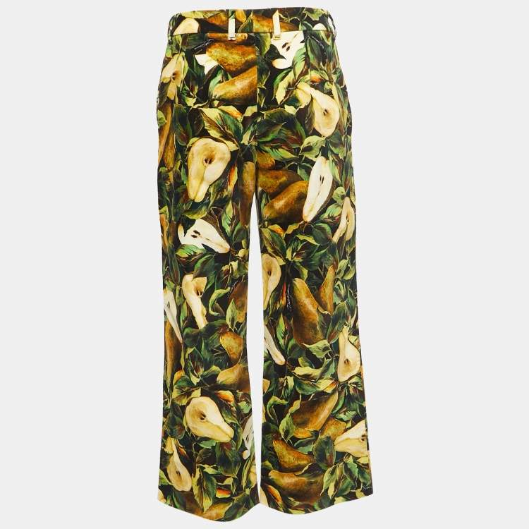 Pre Owned Dolce & Gabbana Black Pear Printed Velvet Trousers S