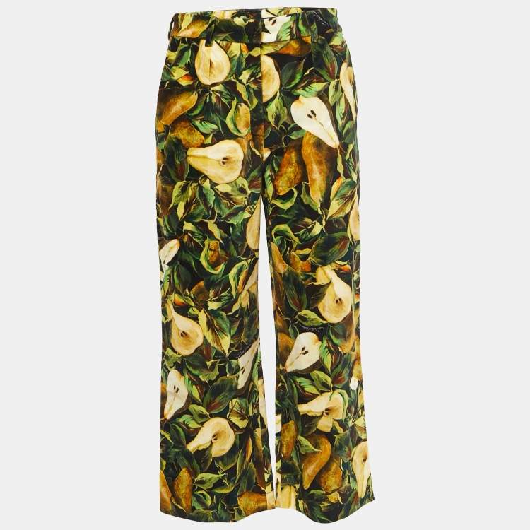 Pre Owned Dolce & Gabbana Black Pear Printed Velvet Trousers S