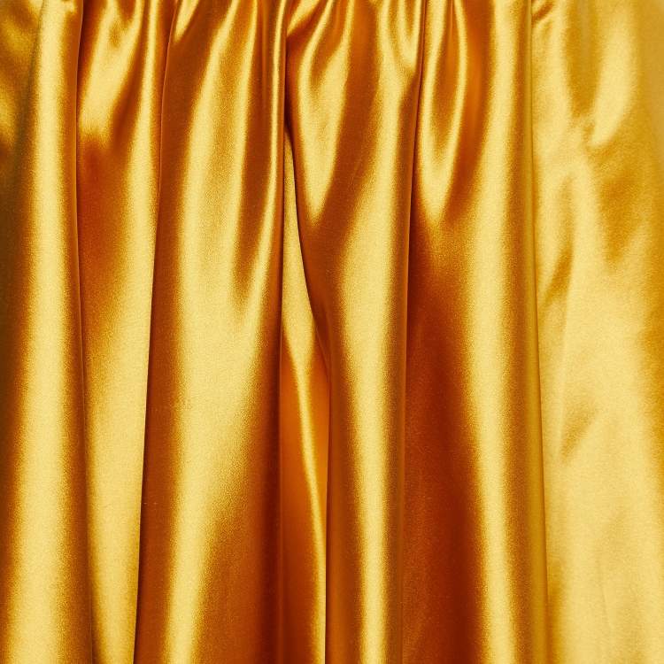 Pre Owned Dolce & Gabbana Yellow Sateen Flared Midi Skirt S