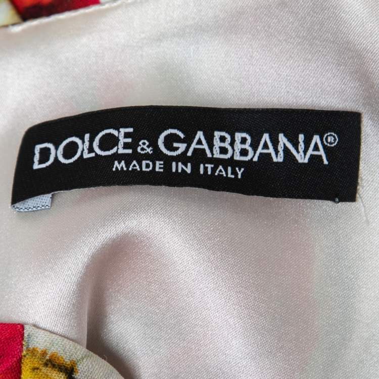 Pre Owned Dolce & Gabbana White Poppy Printed Crepe Shift Mini Dress S