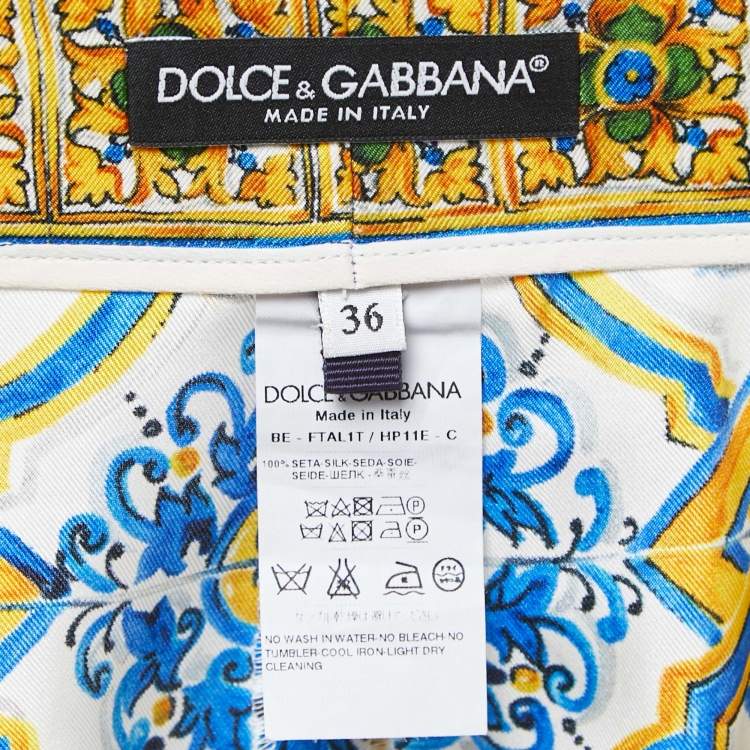 Pre Owned Dolce & Gabbana Yellow Lemon Print Silk High Waist Shorts XS