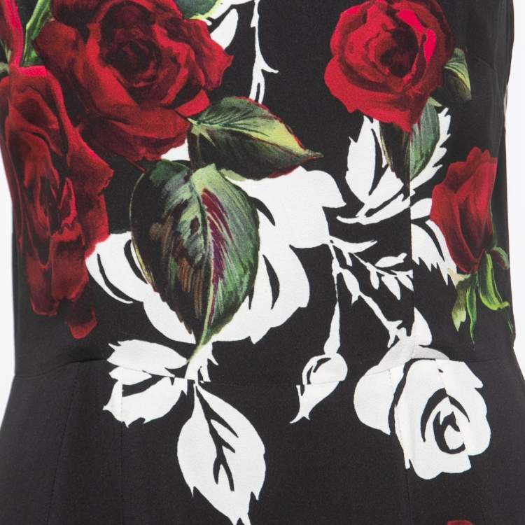 Pre Owned Dolce & Gabbana Black Rose Print Crepe Sleeveless Midi Dress M