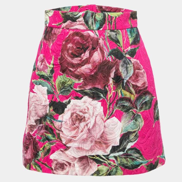 Pre Owned Dolce & Gabbana Pink Floral Jacquard Mini Skirt S