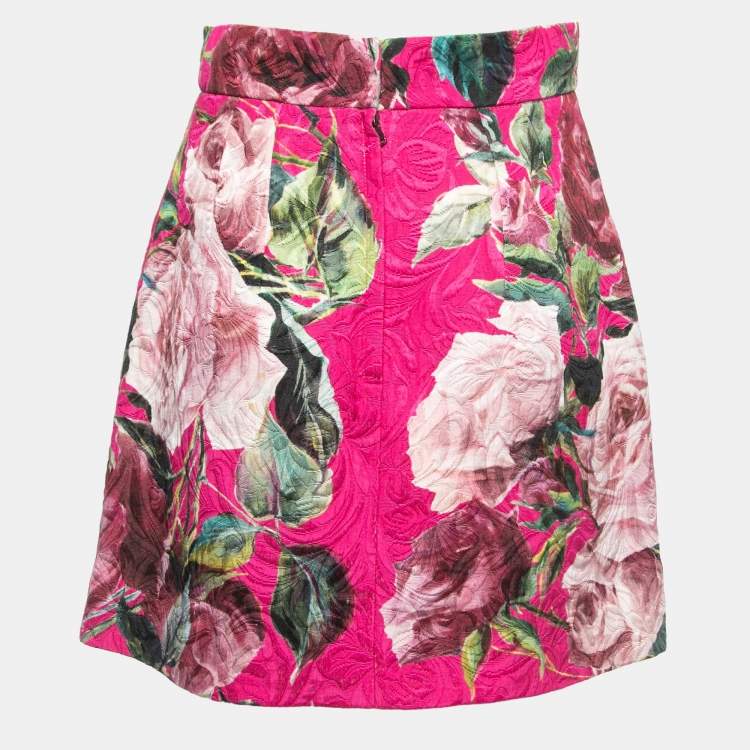 Pre Owned Dolce & Gabbana Pink Floral Jacquard Mini Skirt S
