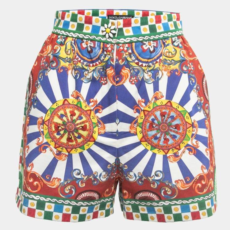 Pre Owned Dolce & Gabbana Multicolor Carreto Print Cotton Shorts XS