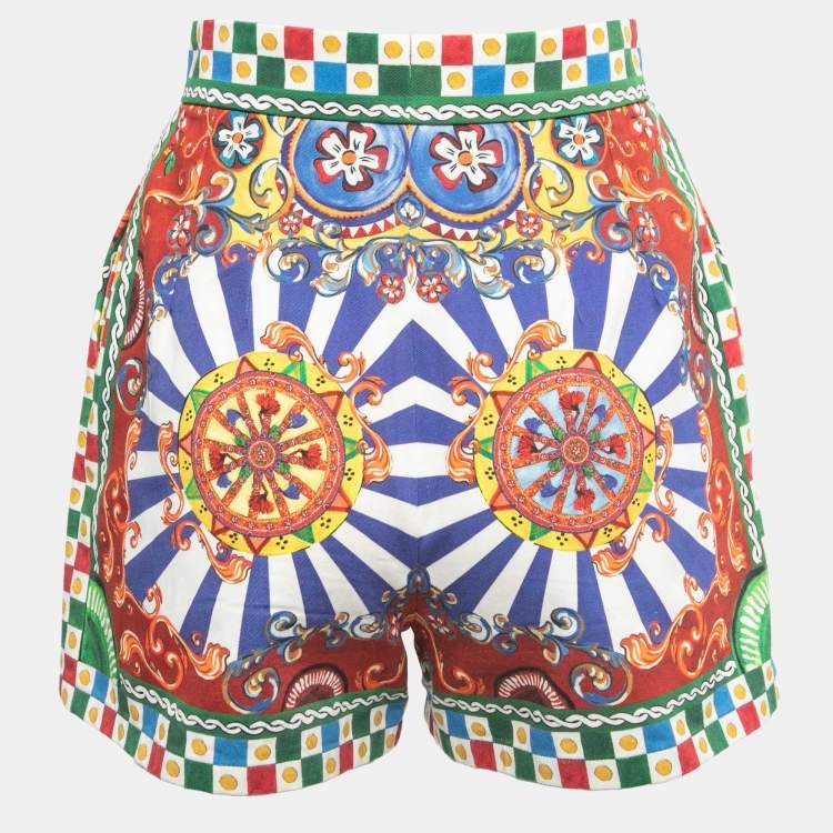 Pre Owned Dolce & Gabbana Multicolor Carreto Print Cotton Shorts XS
