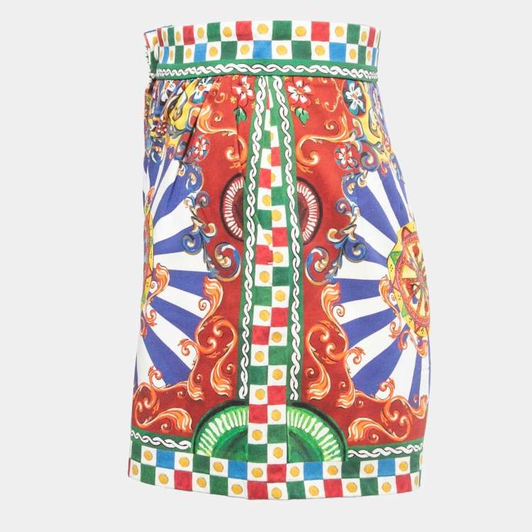 Pre Owned Dolce & Gabbana Multicolor Carreto Print Cotton Shorts XS