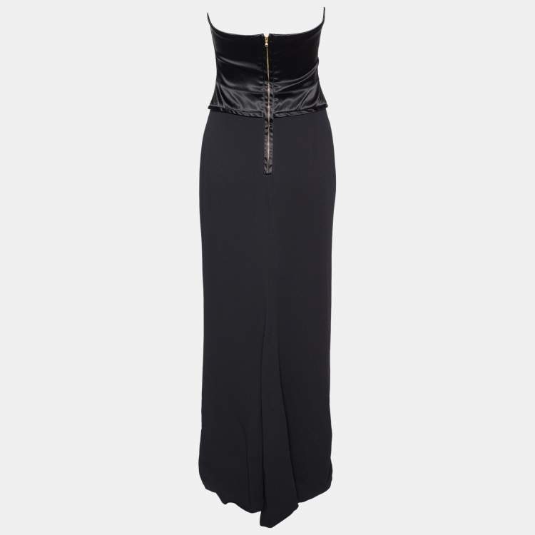 مملوكة مسبقًا Dolce & Gabbana Black Satin & Crepe Strapless Bustier Maxi Dress M