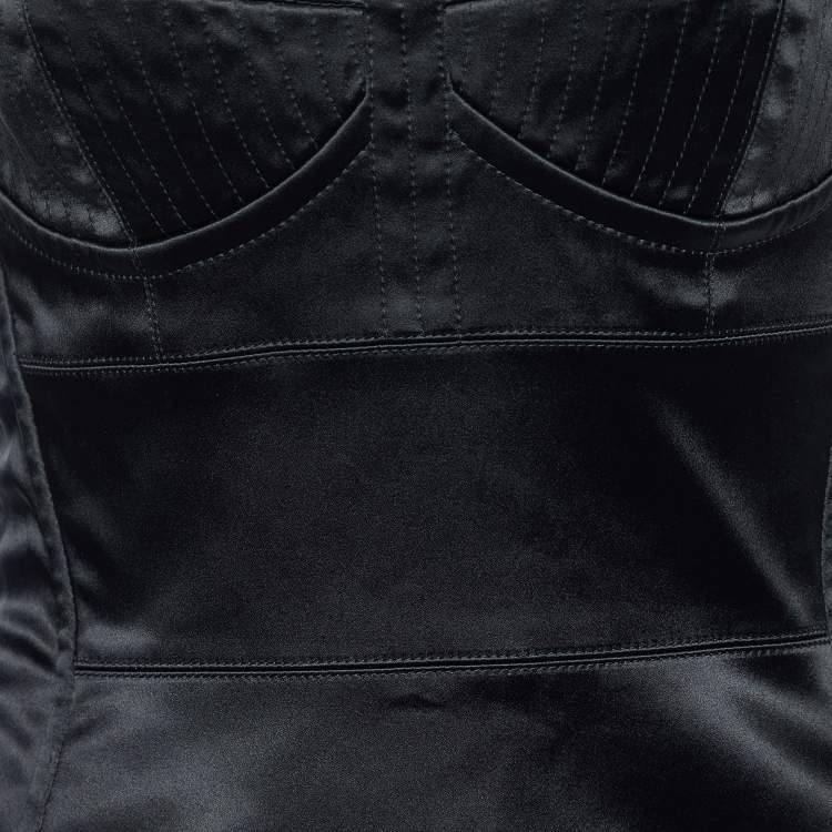 مملوكة مسبقًا Dolce & Gabbana Black Satin & Crepe Strapless Bustier Maxi Dress M