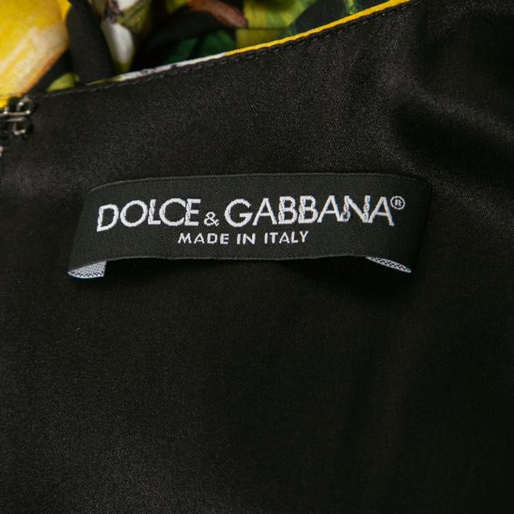 Pre Owned Dolce & Gabbana Black Lemon Print Silk Ruched Sleeveless Short Dress S